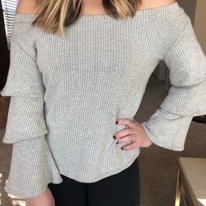 THML off-the-shoulder belle sleeve sweater